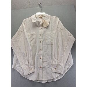 NWT Hem & Thread Women Button Up Top Beige Womens Size Small Minimalist Boho